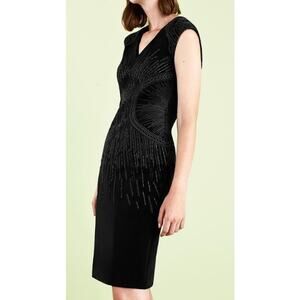 PH15 Studio Embroidered V Neck Sheath Black Dress, Icons Collection Sz. 8
